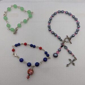 Handmade glass & stone bracelets  Set of 3